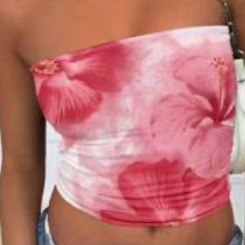 Floral Strapless Top in Red and White